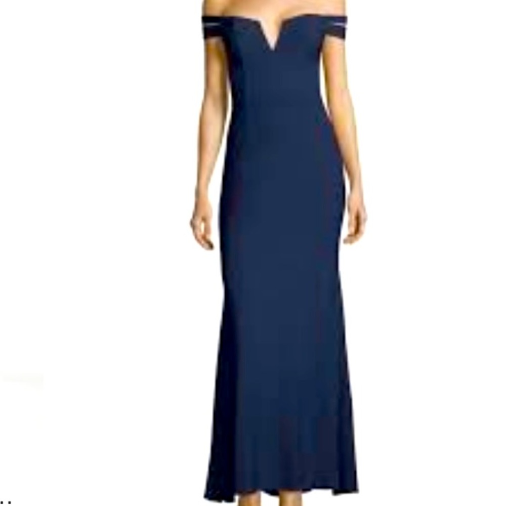 Xscape Cold Shoulder Gown in Petite, Navy Blue, Size 4P